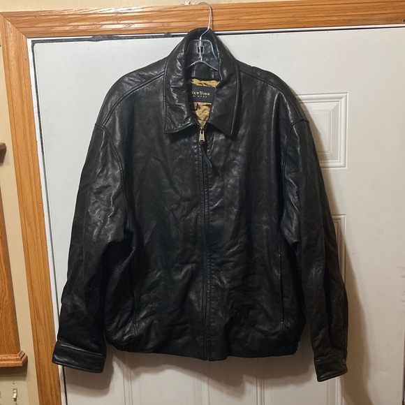 Marc New York Leather Black Bomber Jacket XL